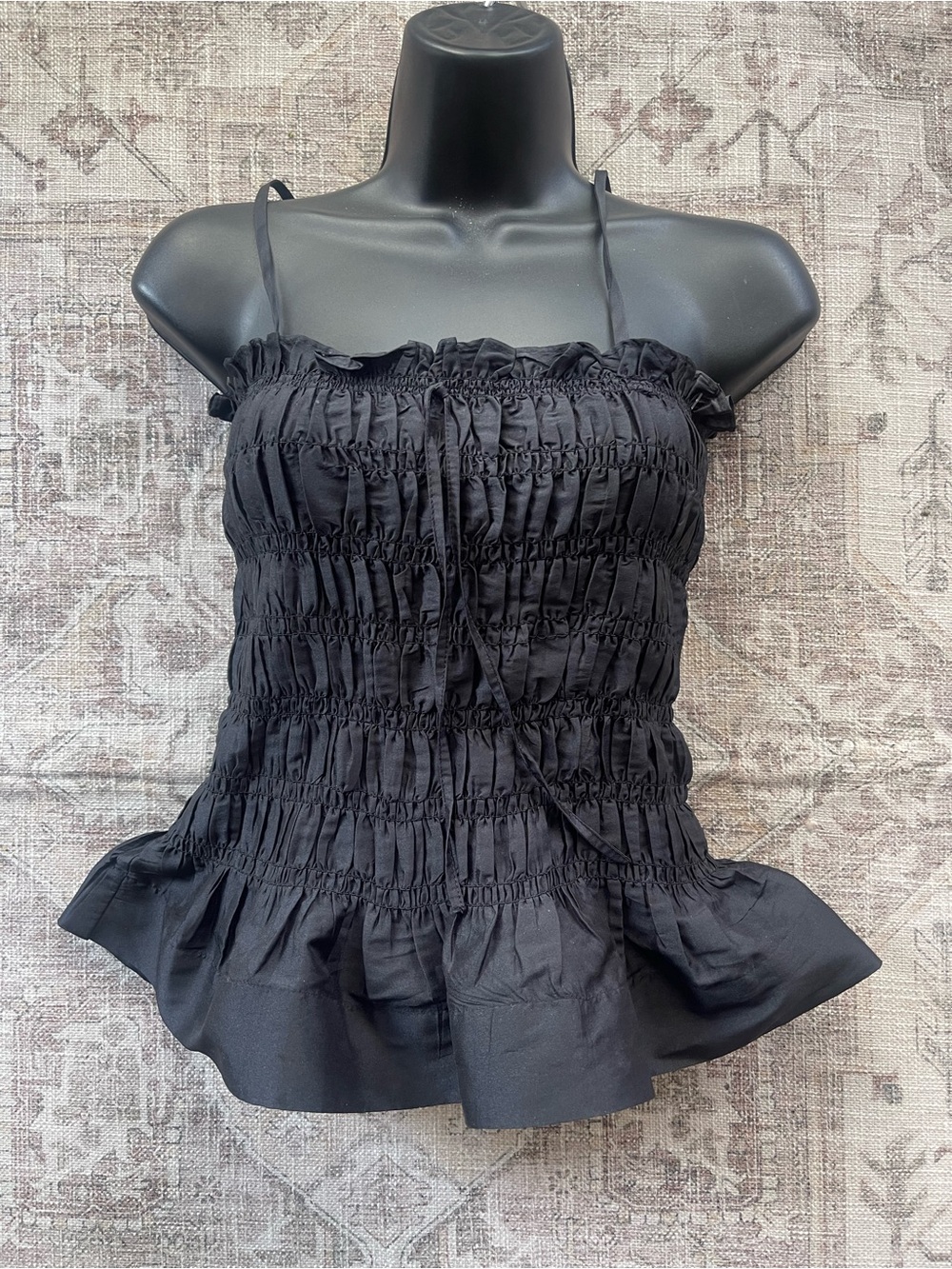 Smocked Black Ruffle Camisole Top